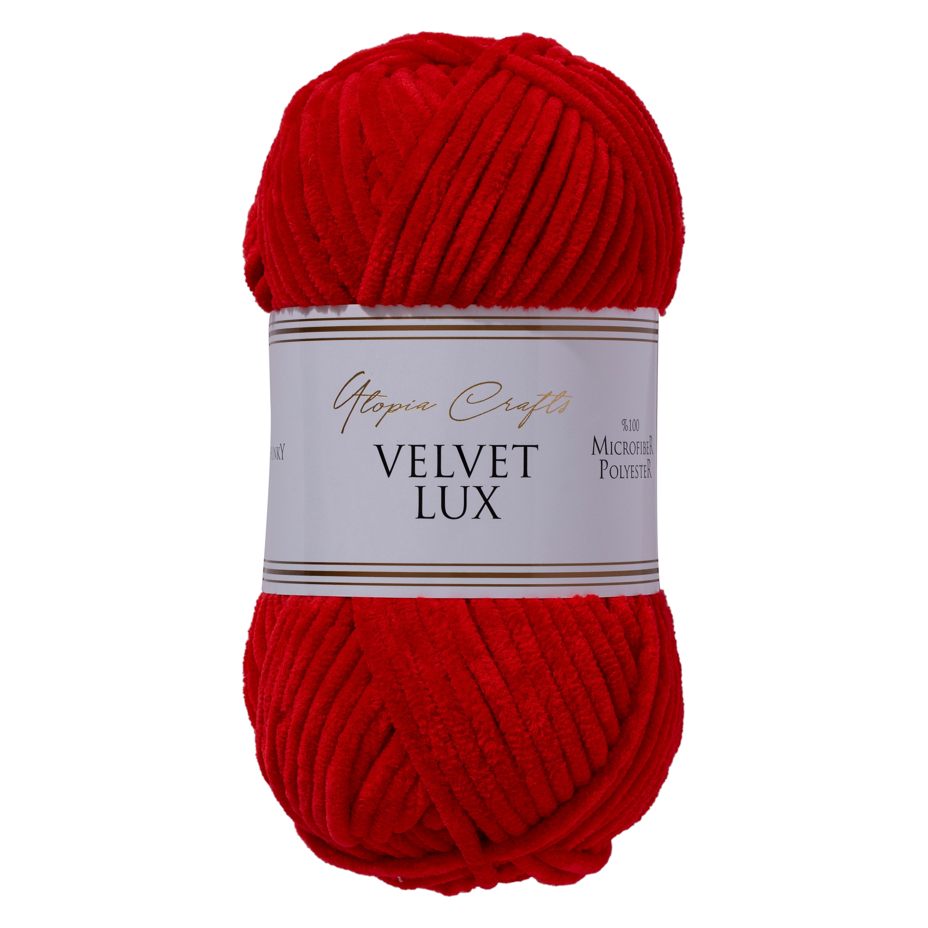 Utopia Crafts Velvet Lux Chenille Super Soft Chunky Yarn 100g - 110m (Red / Extra Soft)