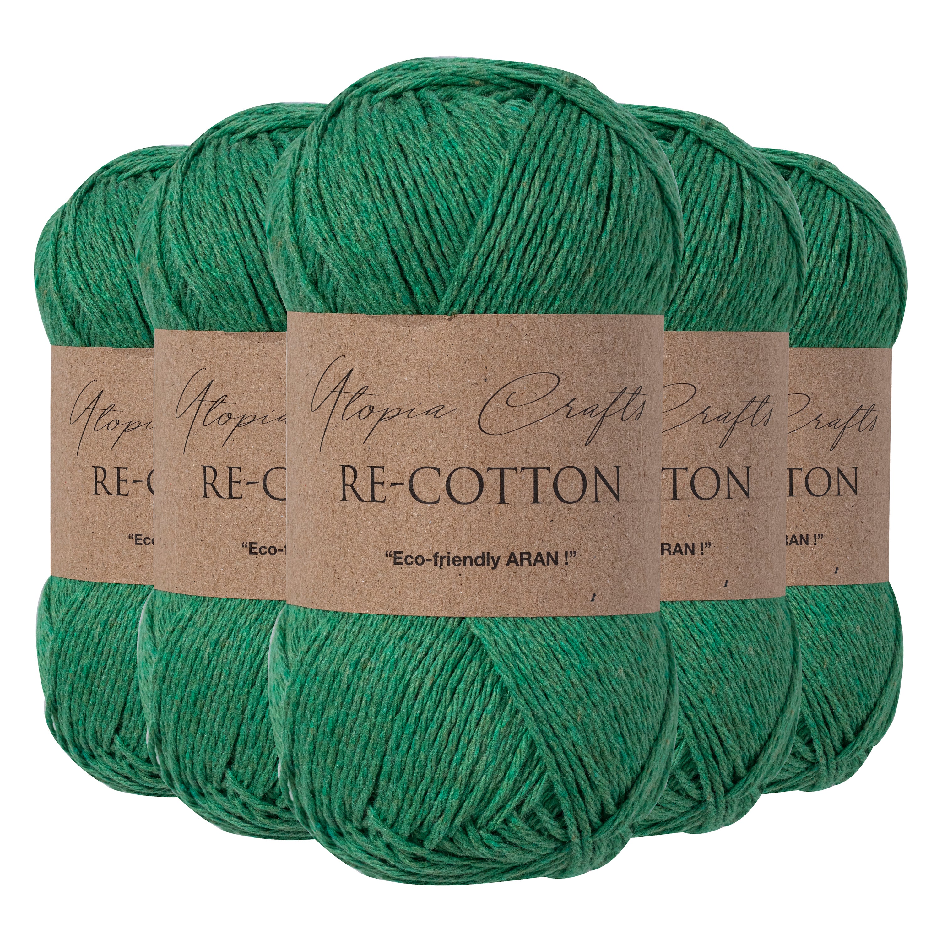Utopia Crafts Re-Cotton Knitting Yarn, 5x 100g [Evergreen