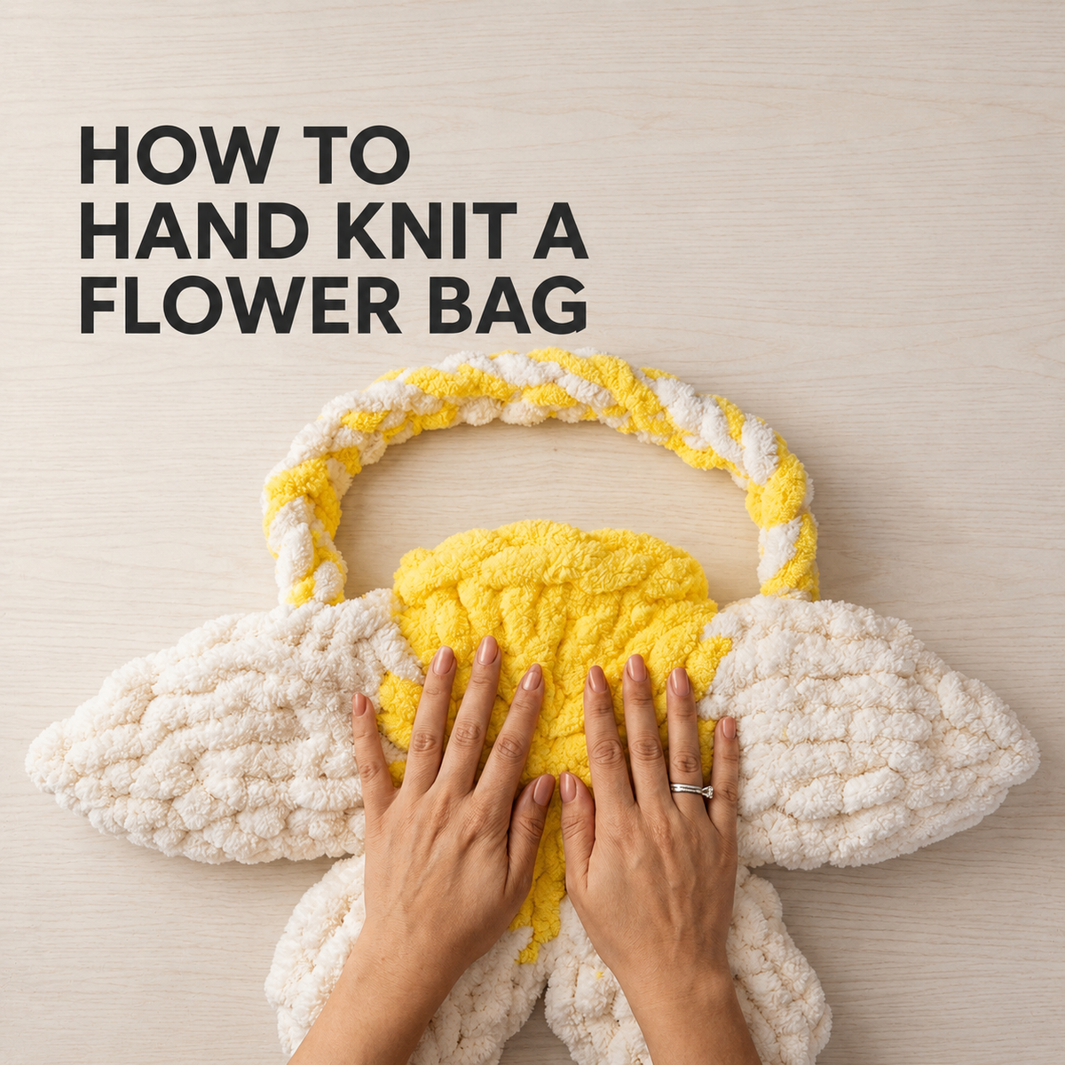 How to Hand Knit a Flower Bag – No Needles or Hook