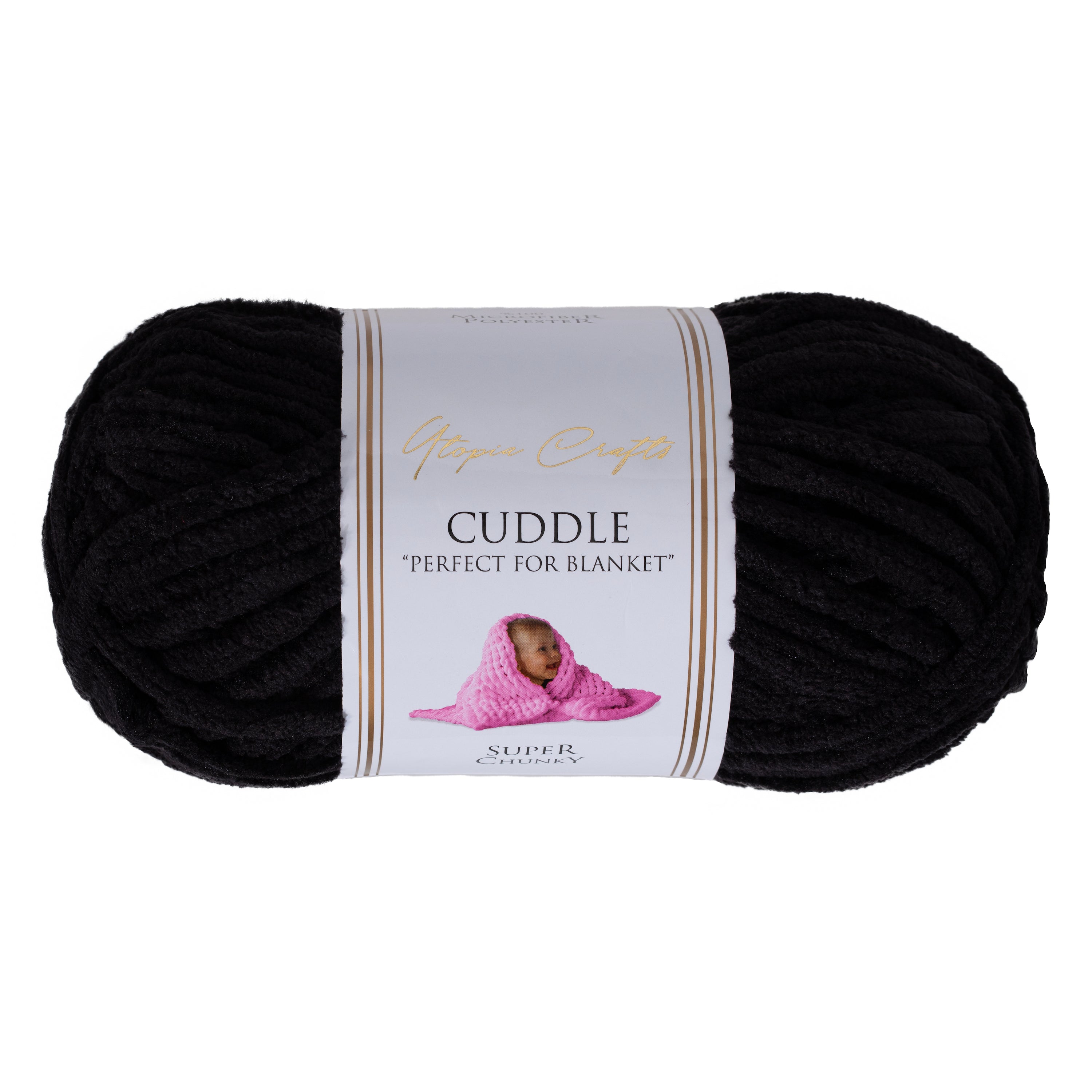 Utopia Crafts Cuddle Super Chunky Chenille Soft Yarn for Knitting and Crochet, 100g - 60m (Black)