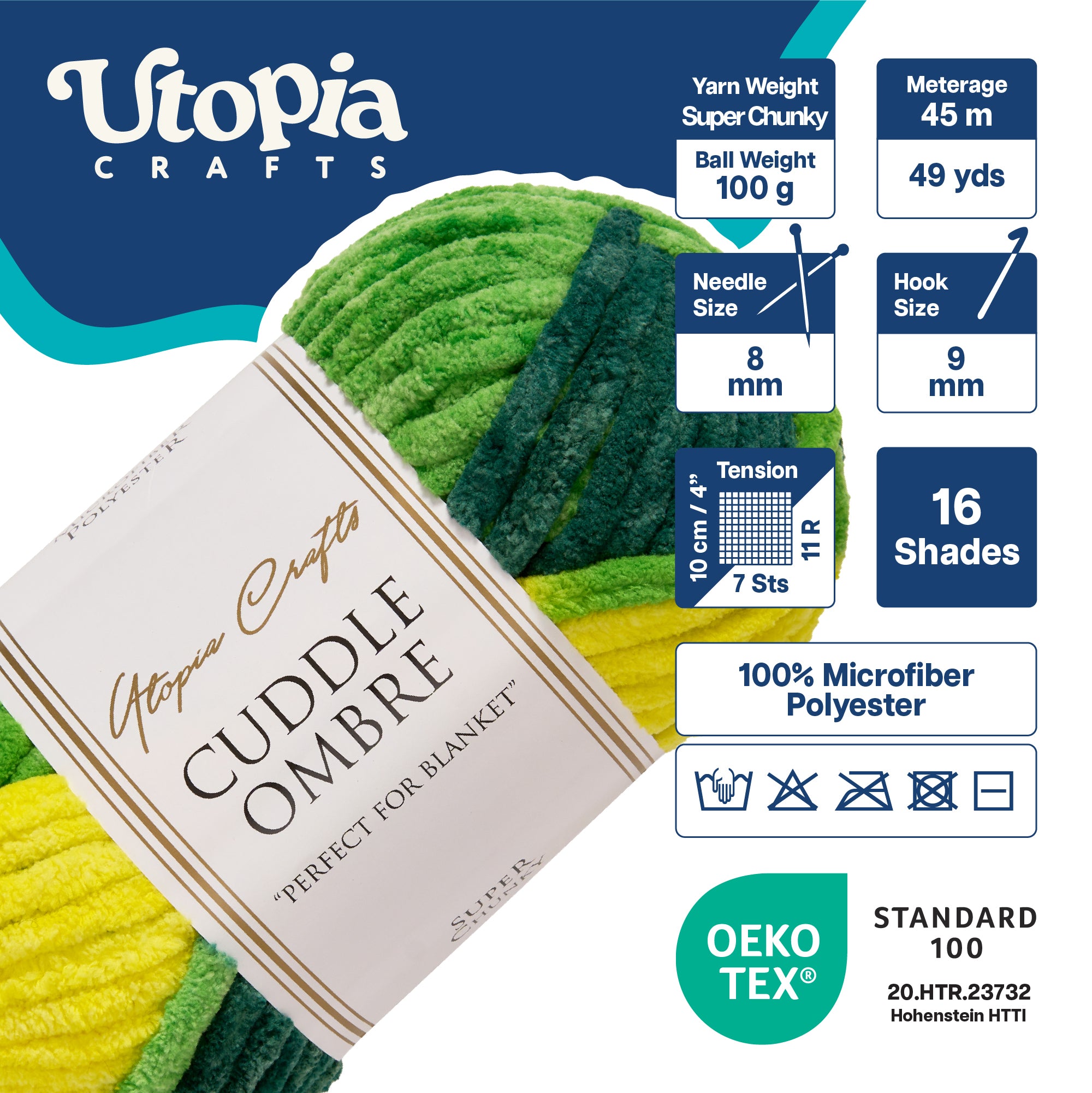 Utopia Crafts Cuddle Ombre Super Chunky Chenille Soft Yarn for Knitting and Crochet 2X 100g (Pack of 2, 2X 100g)