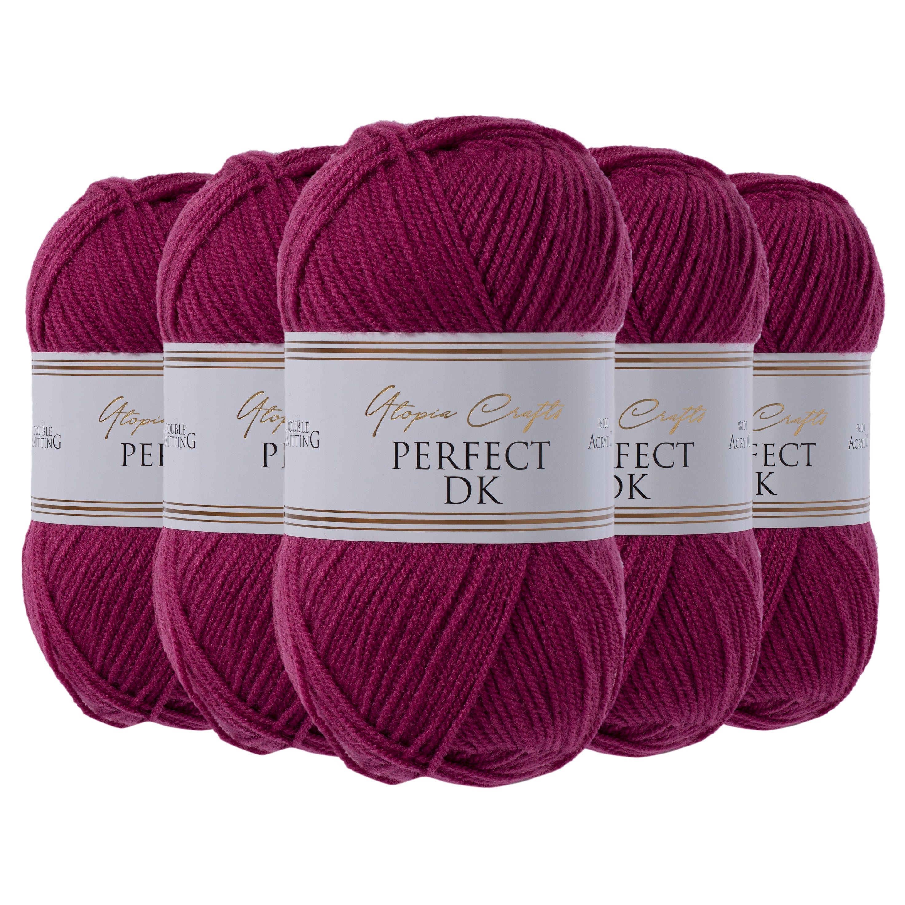 Utopia Crafts DK Double Knitting Yarn, 5x 100g [Dark Raspberry]
