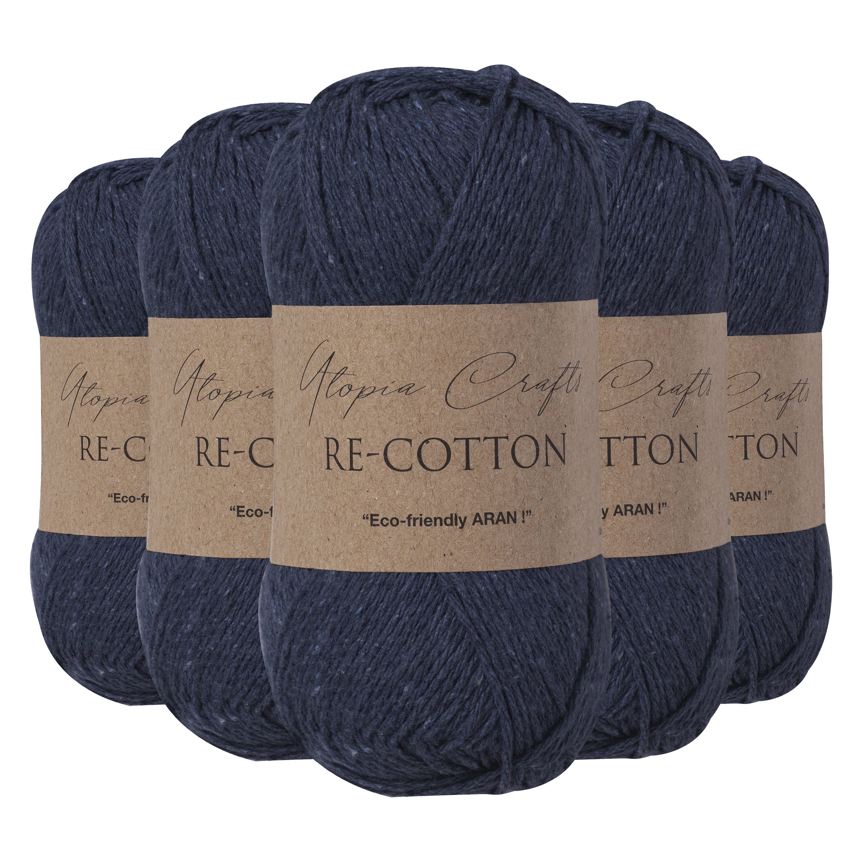 Utopia Crafts Re-Cotton Knitting Yarn, 5x 100g [Dark Indigo]