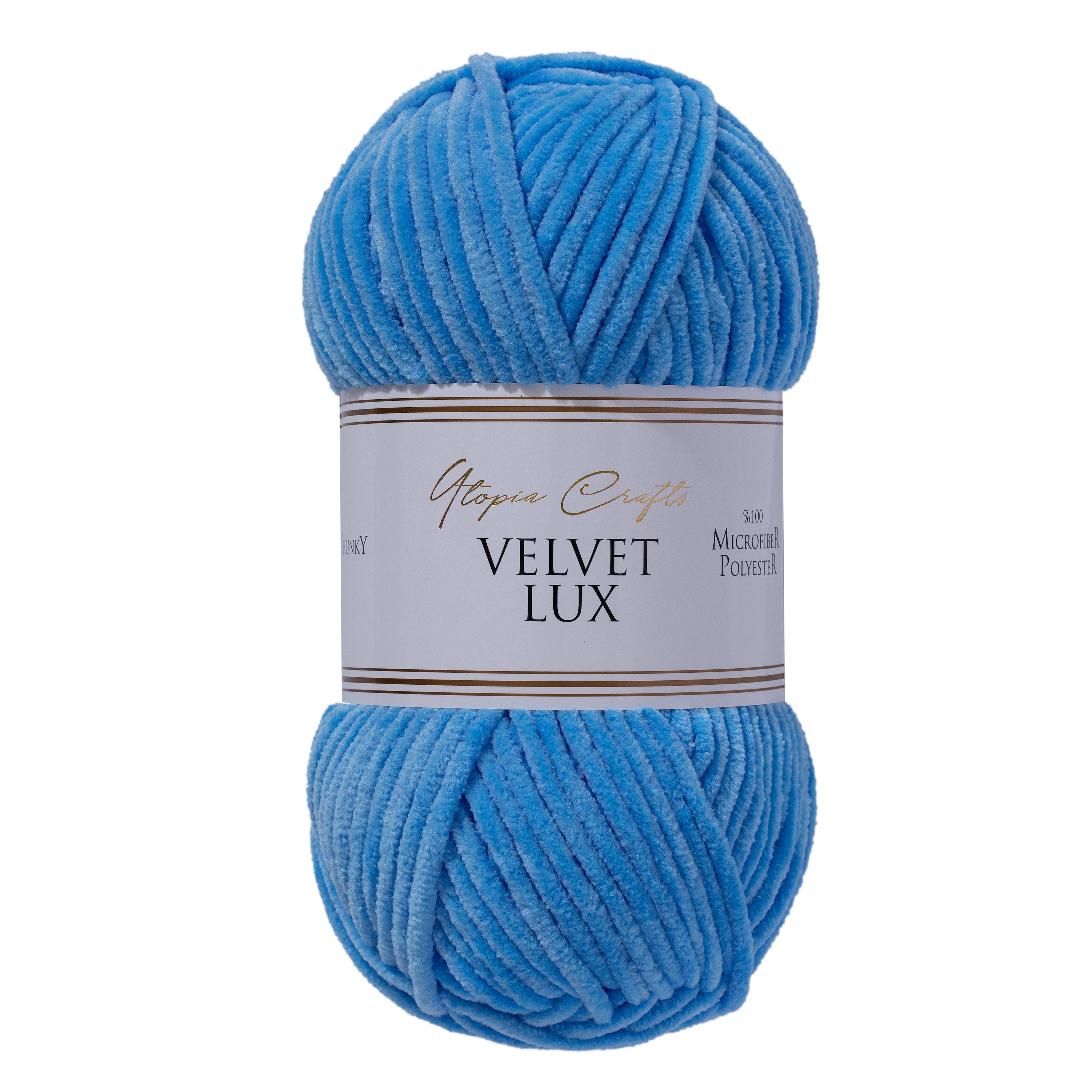 Utopia Crafts Velvet Lux Chenille Super Soft Chunky Yarn for Knitting and Crochet, 100g - 110m (Sky Blue)