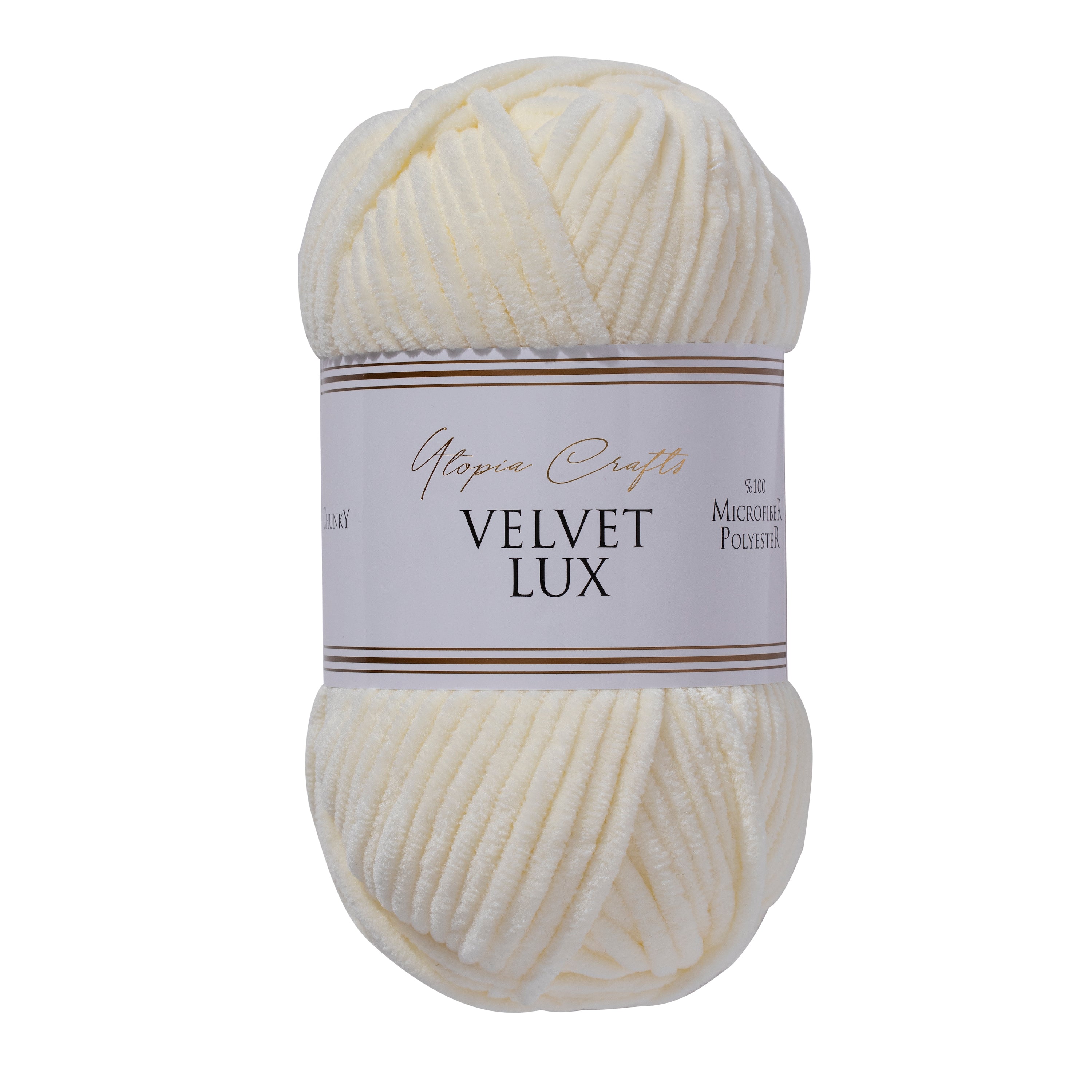 Utopia Crafts Velvet Lux Chenille Super Soft Chunky Yarn for Knitting and Crochet, 100g - 110m (Ivory)
