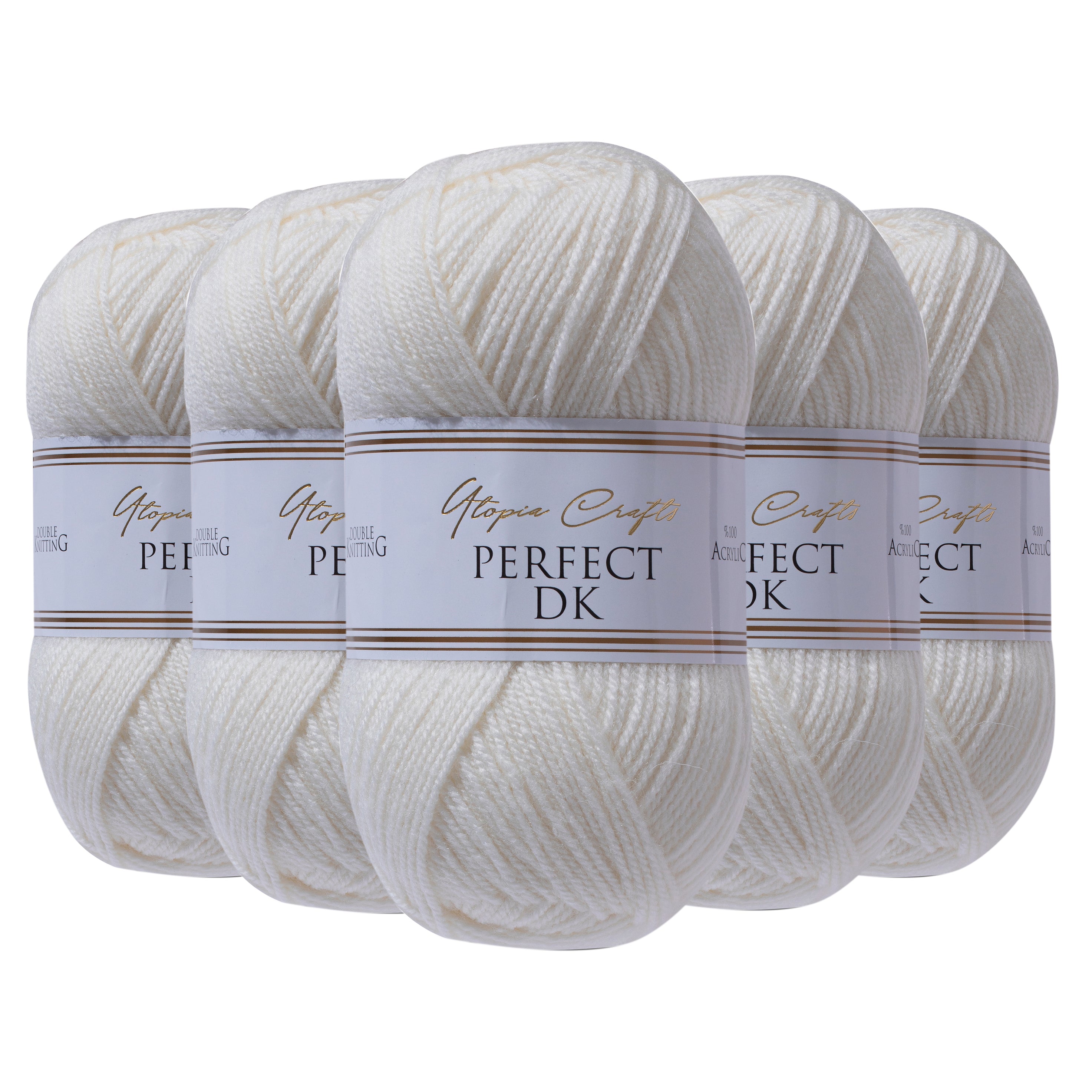 Utopia Crafts DK Double Knitting Yarn, 5x 100g [Ivory]