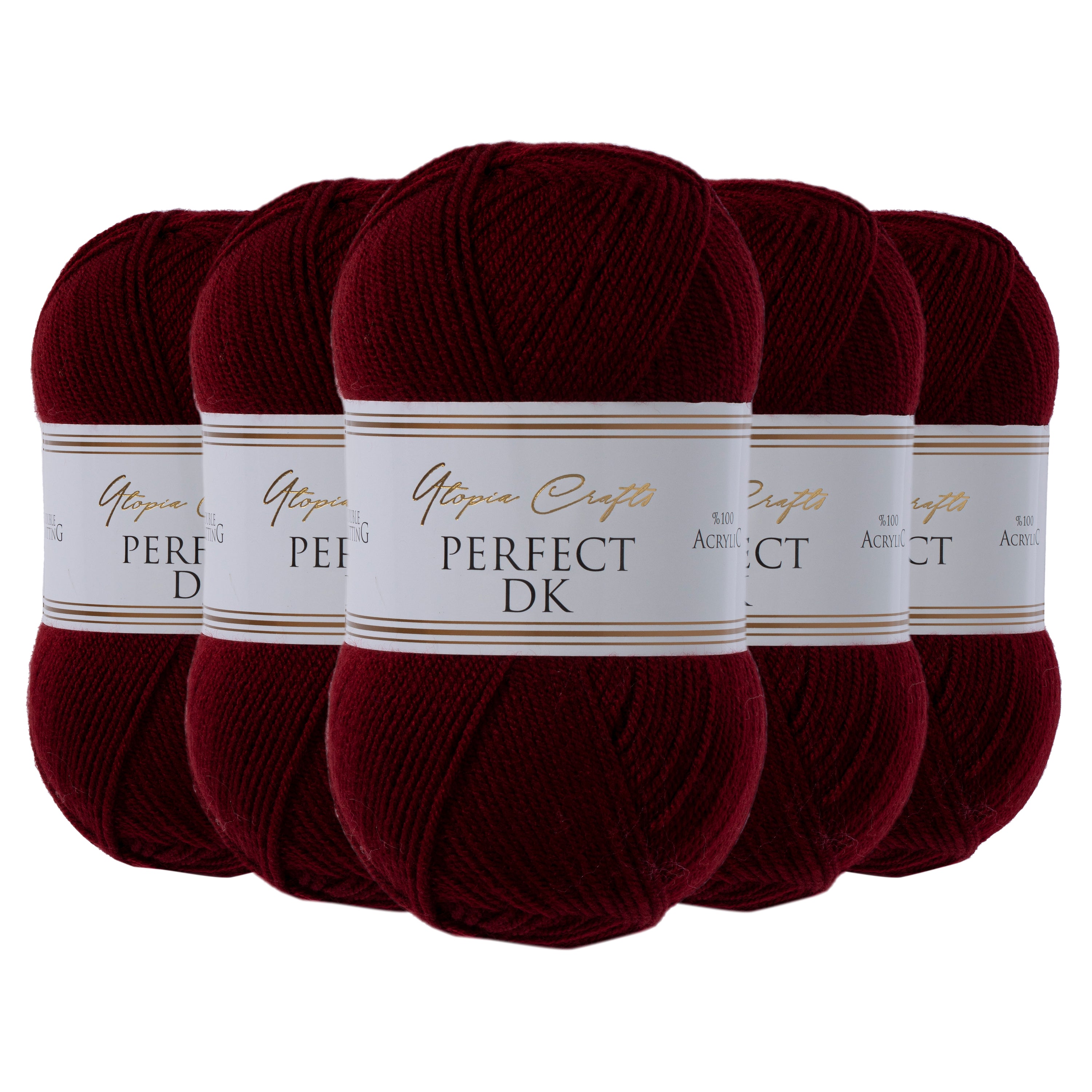 Utopia Crafts DK Double Knitting Yarn, 5x 100g [Burgundy]