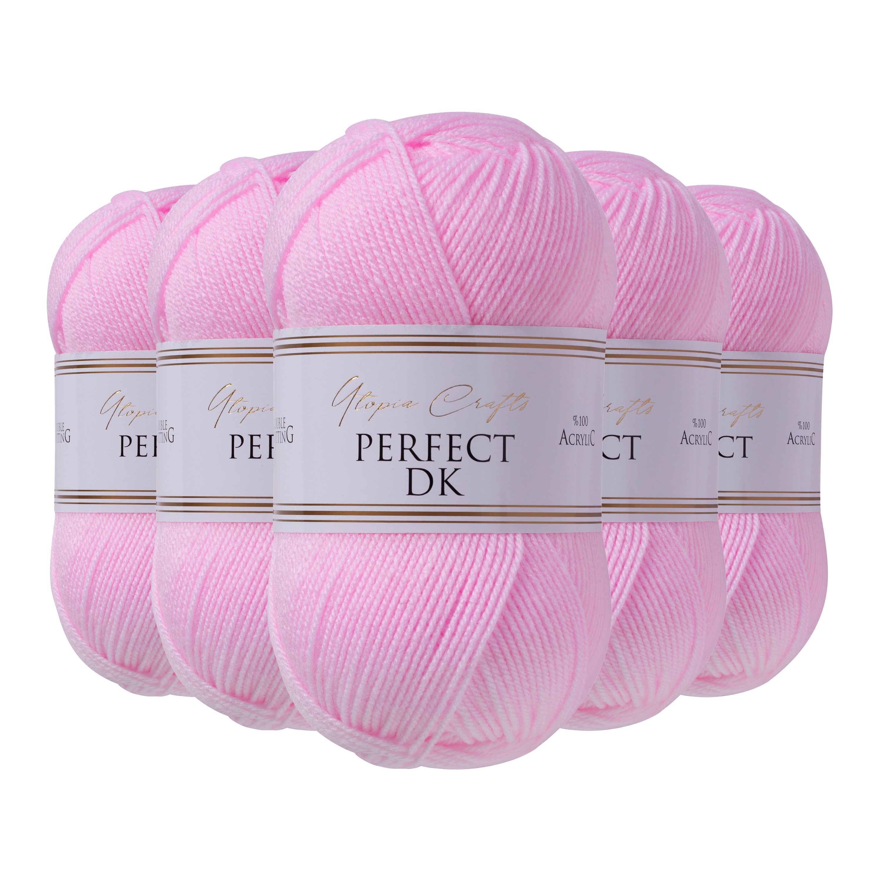 Utopia Crafts DK Double Knitting Yarn, 5X 100g [Baby Pink]