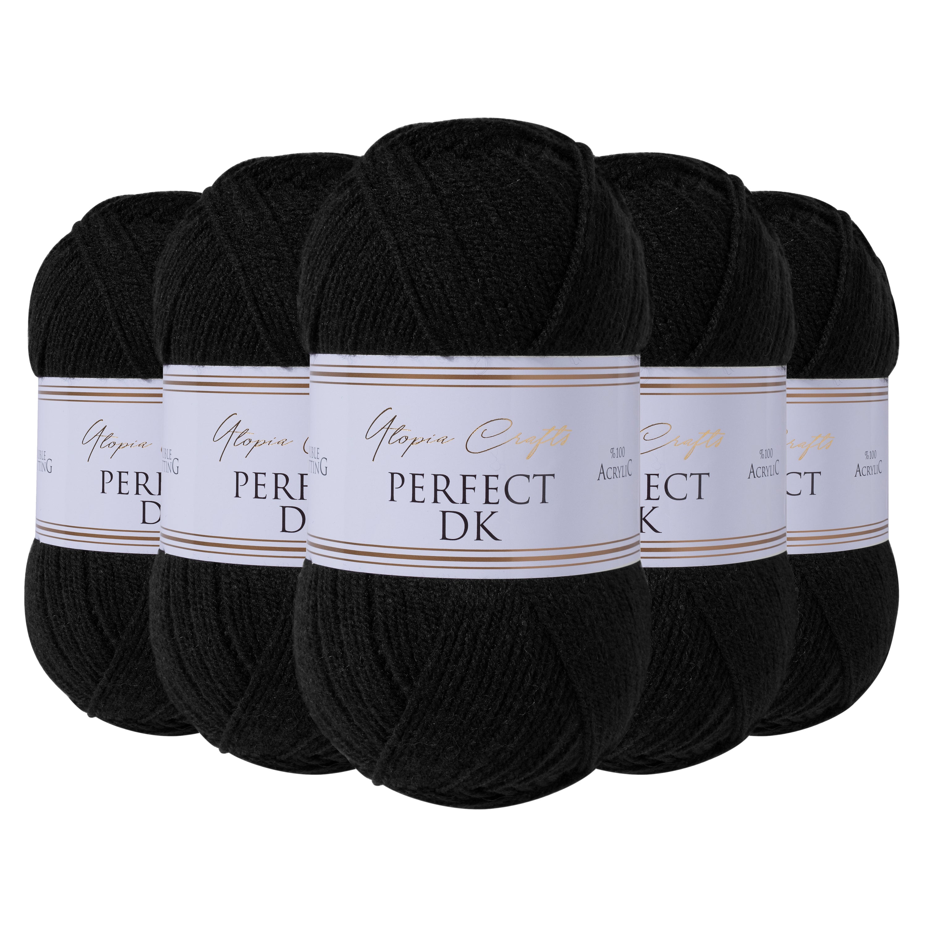 Utopia Crafts DK Double Knitting Yarn, 5x 100g [Black]