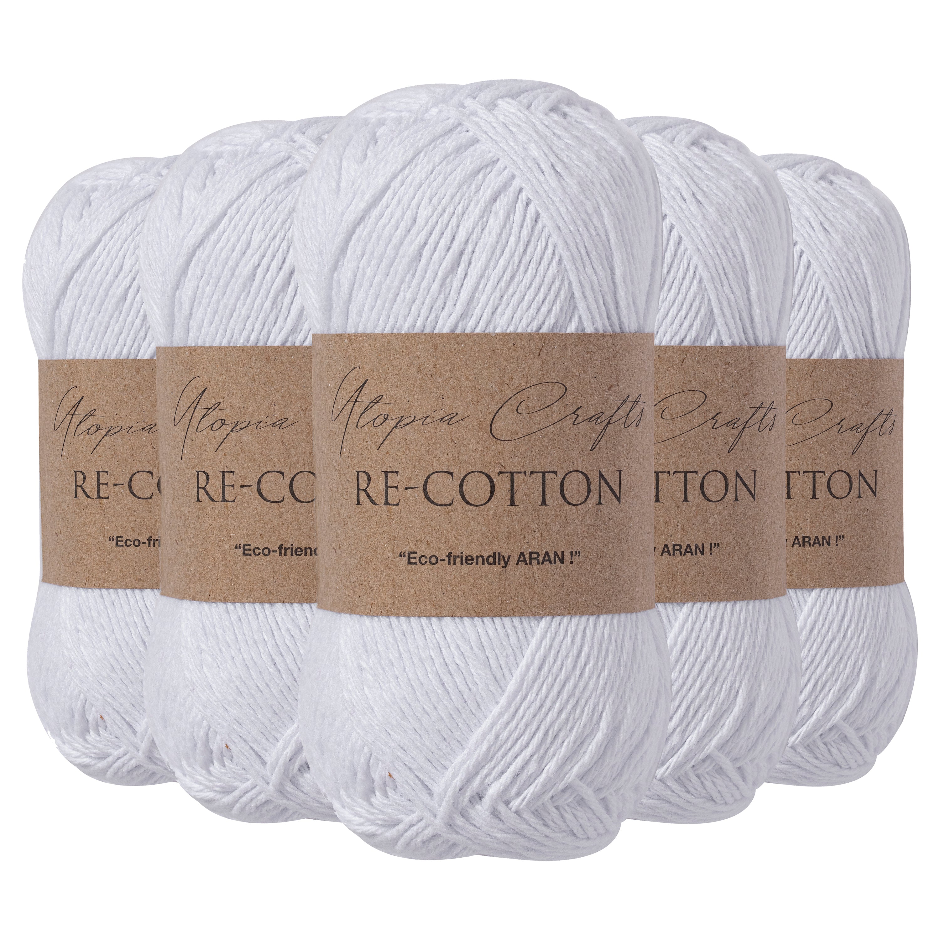 Utopia Crafts Re-Cotton Knitting Yarn, 5x 100g [White]