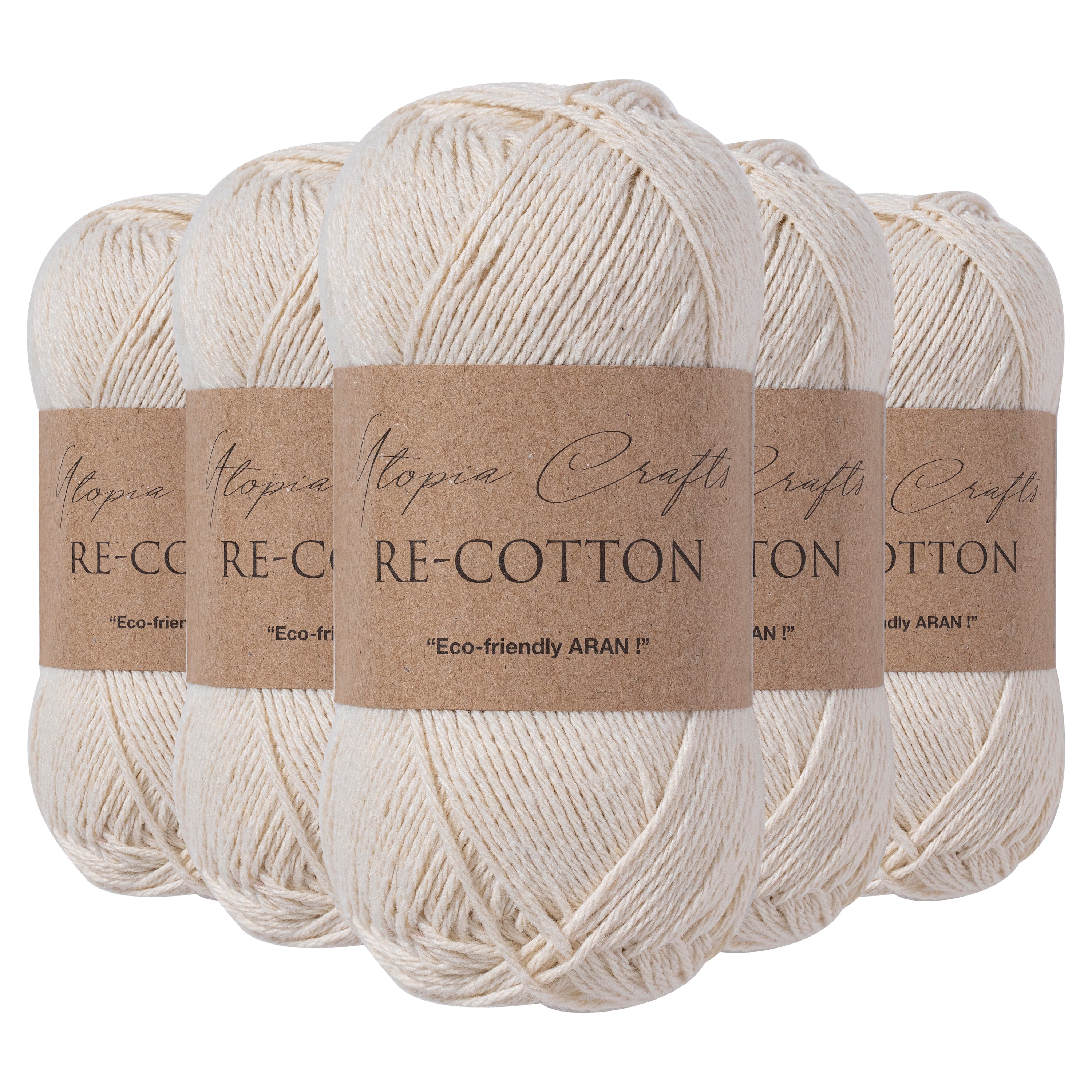 Utopia Crafts Re-Cotton Knitting Yarn, 5x 100g [Cream]