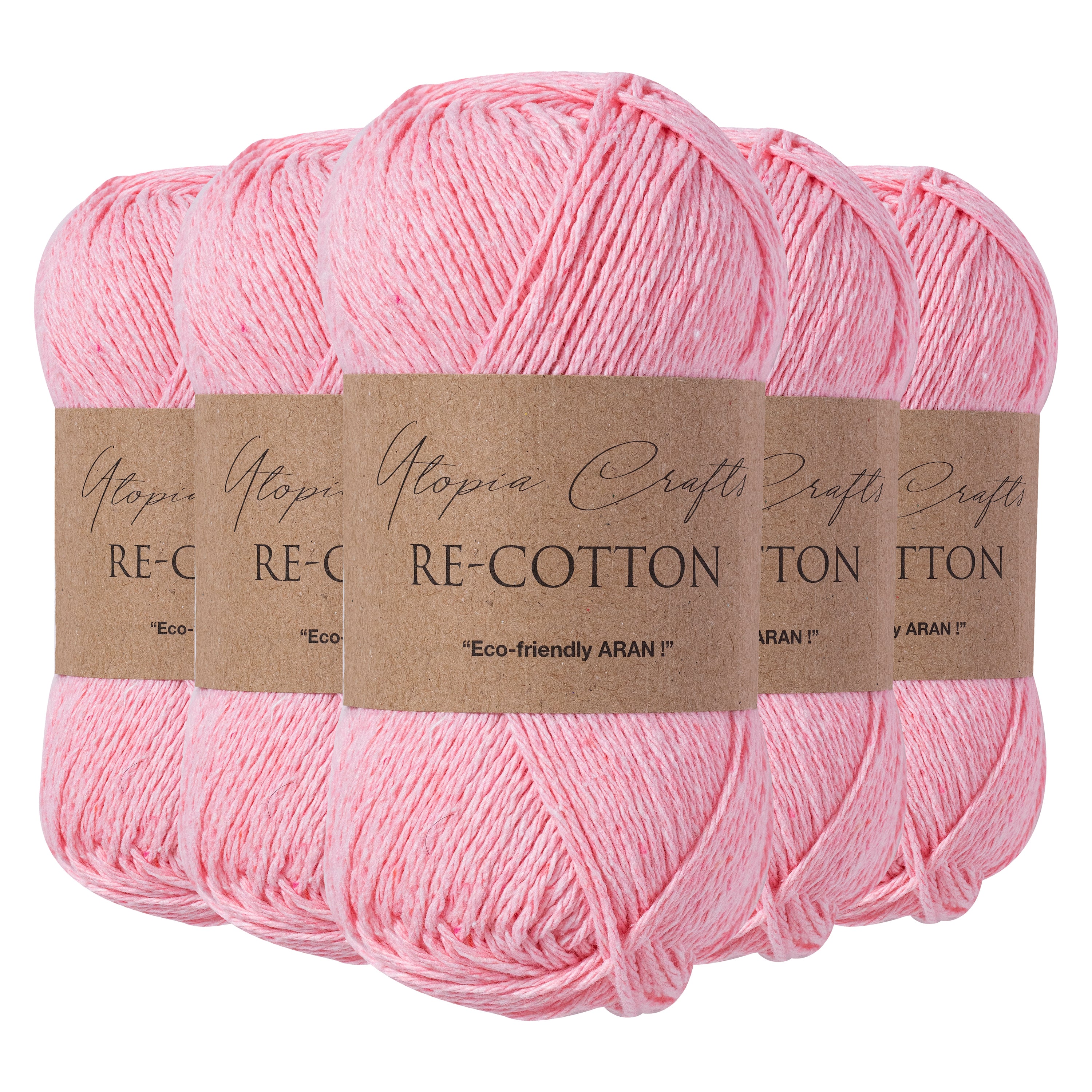 Utopia Crafts Re-Cotton Knitting Yarn, 5x 100g [Light Pink]