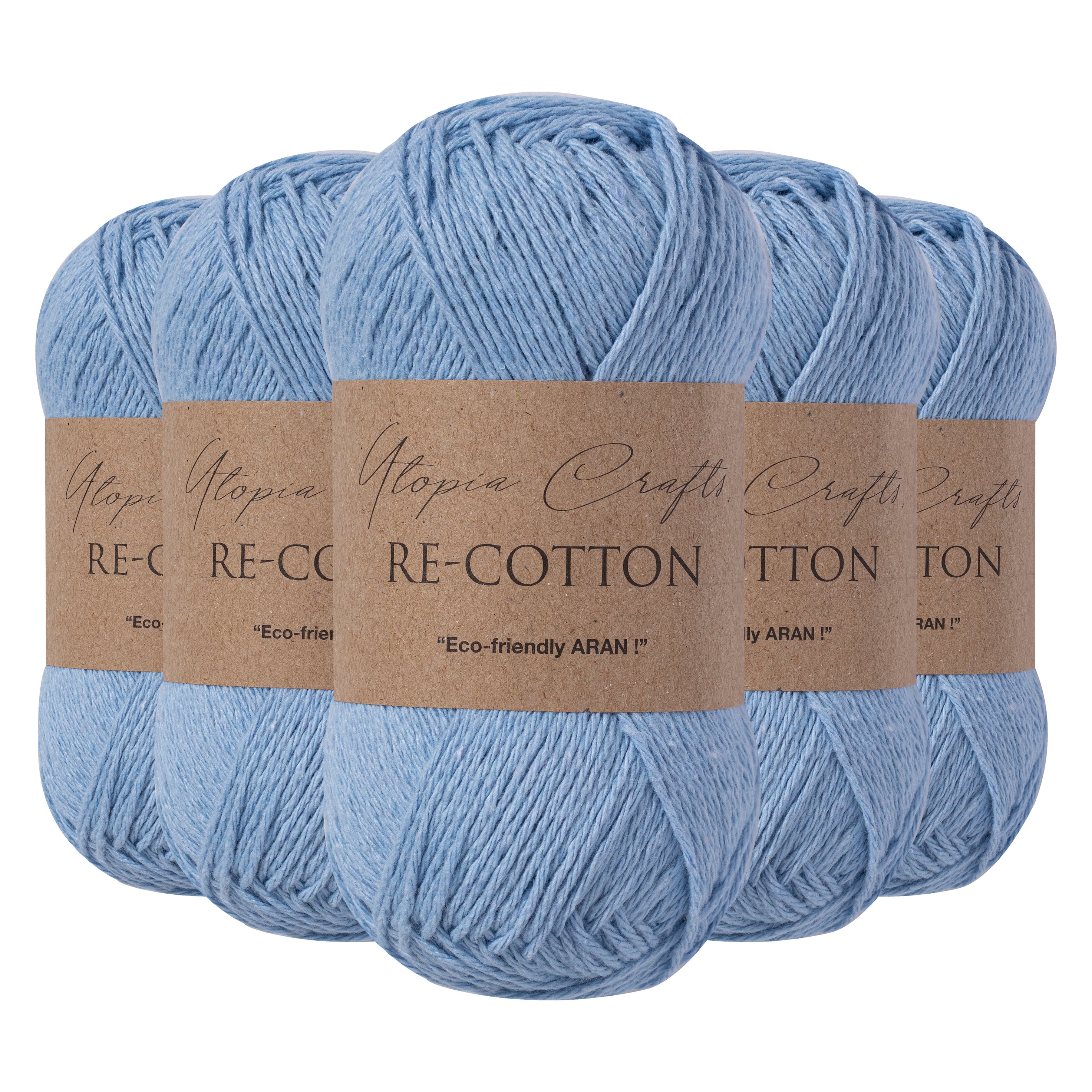 Utopia Crafts Re-Cotton Knitting Yarn, 5x 100g [Faded Blue]