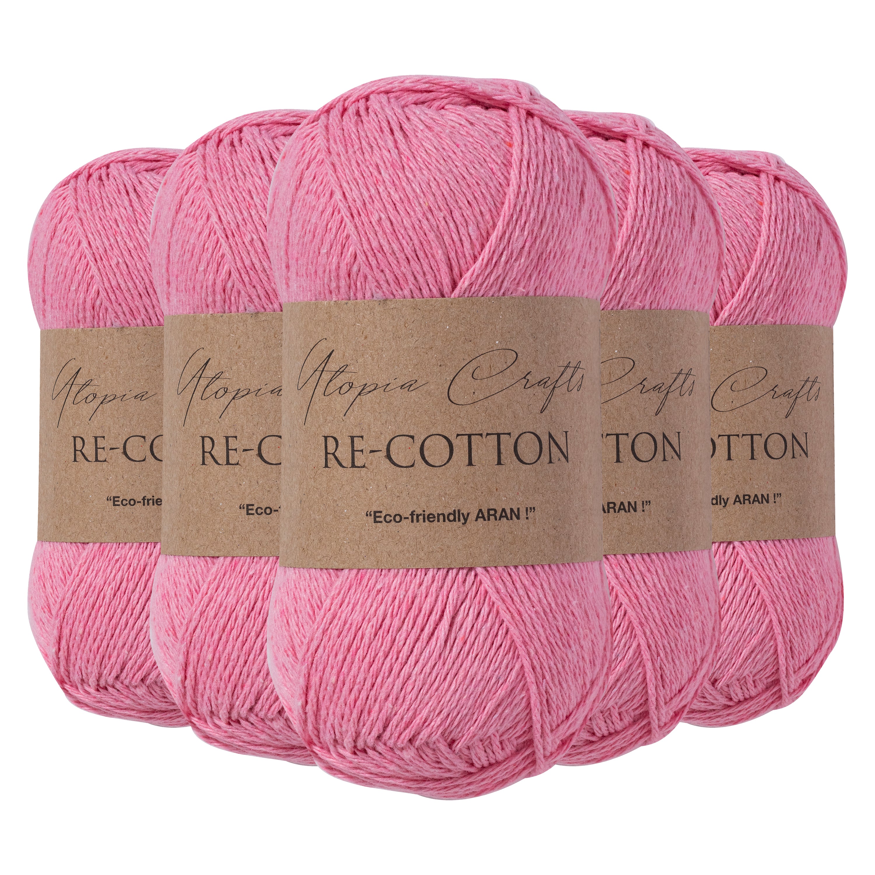 Utopia Crafts Re-Cotton Knitting Yarn, 5x 100g [Soft Pink]