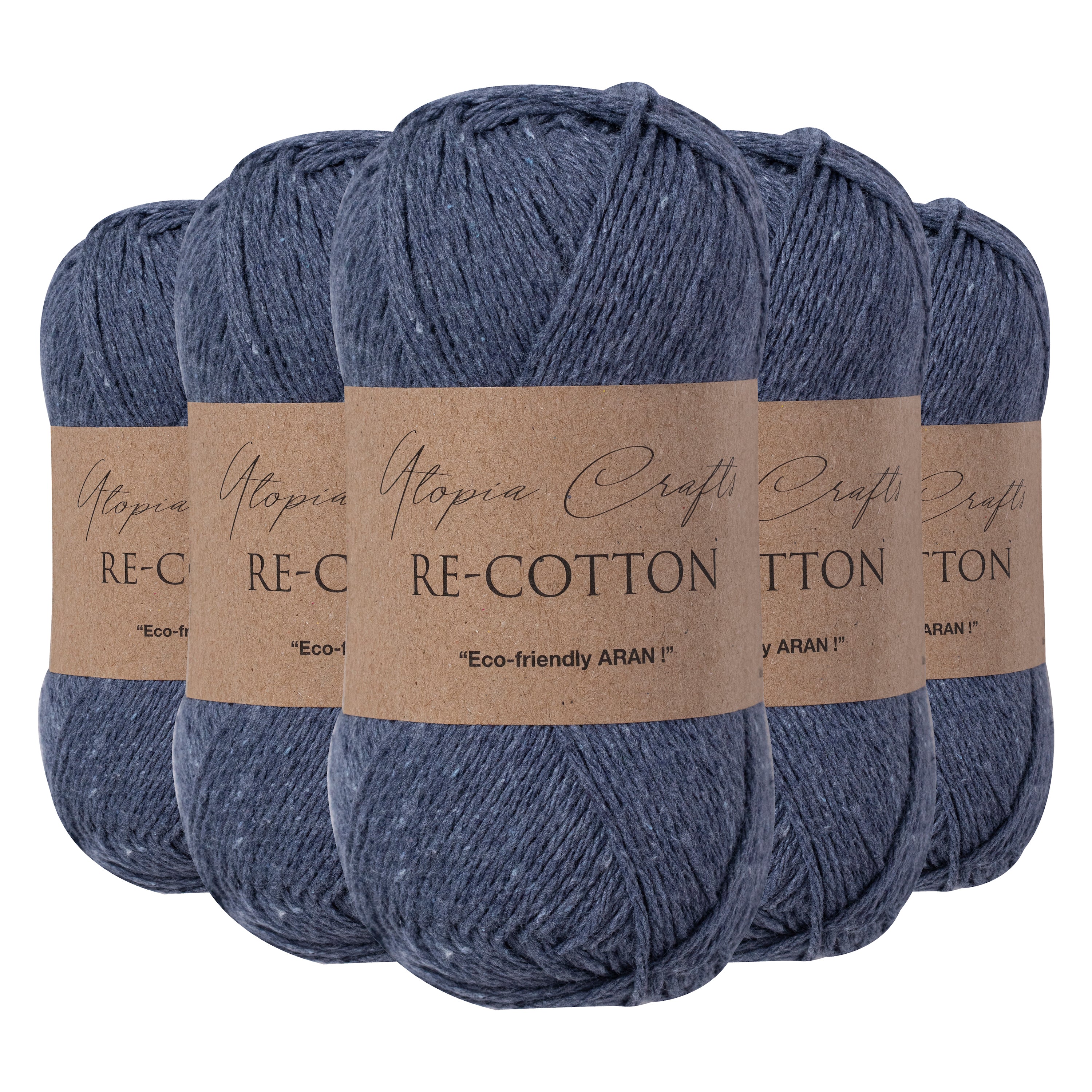 Utopia Crafts Re-Cotton Knitting Yarn, 5x 100g [Indigo Blue]