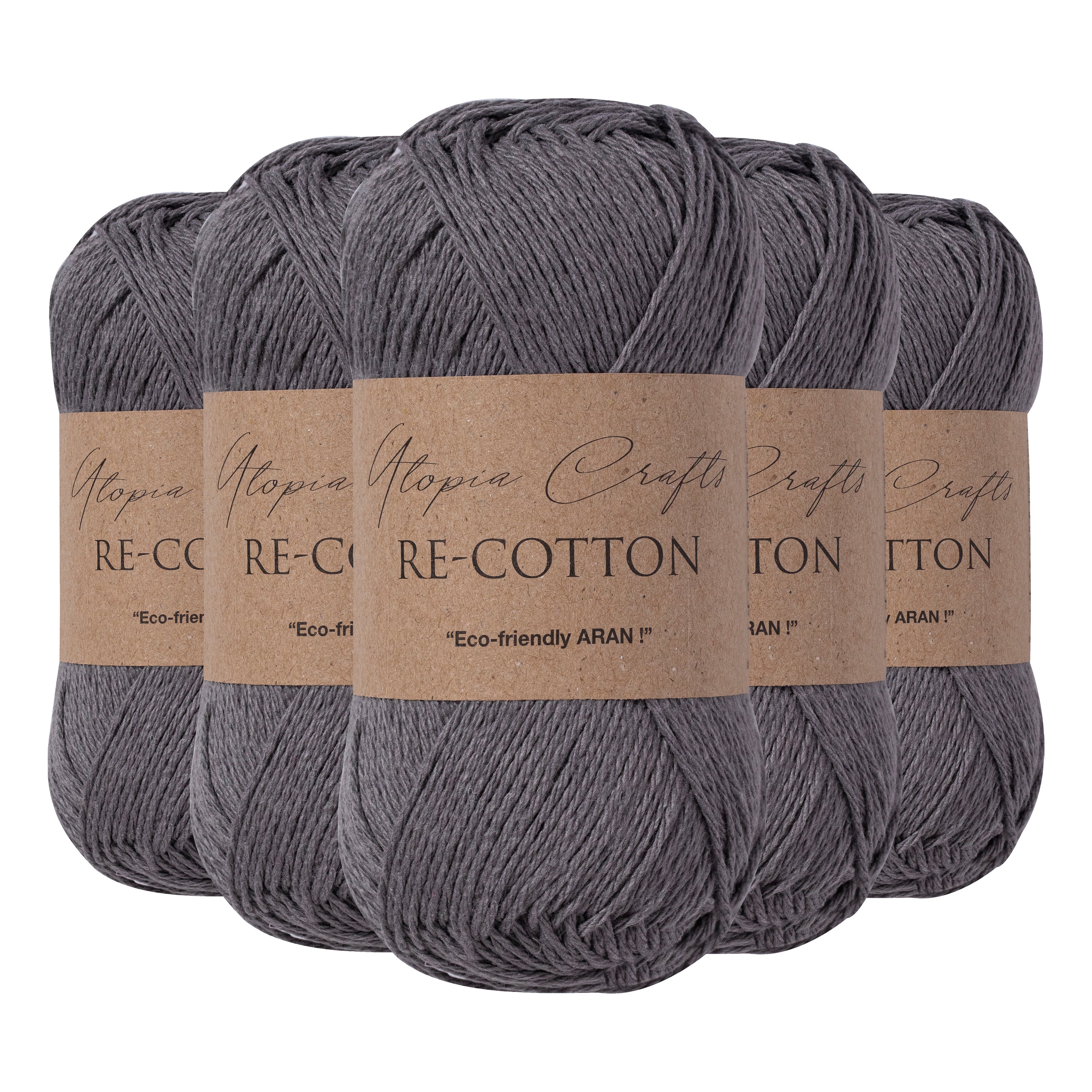 Utopia Crafts Re-Cotton Knitting Yarn, 5x 100g [Storm Grey]