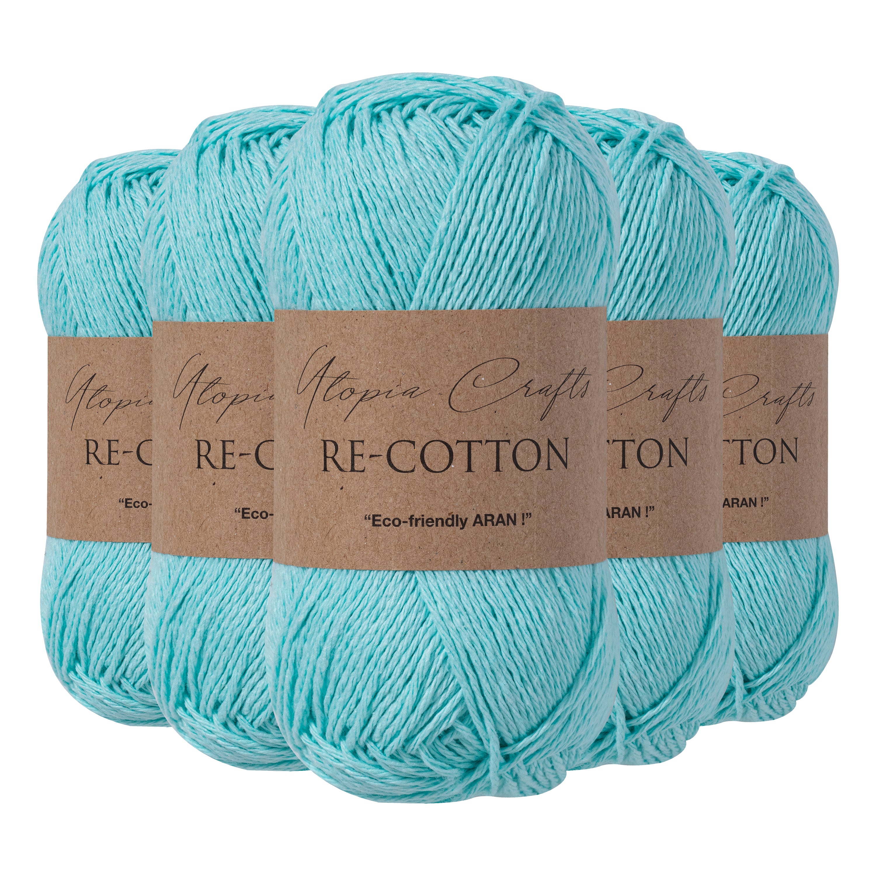 Utopia Crafts Re-Cotton Knitting Yarn, 5x 100g [Aqua Blue]