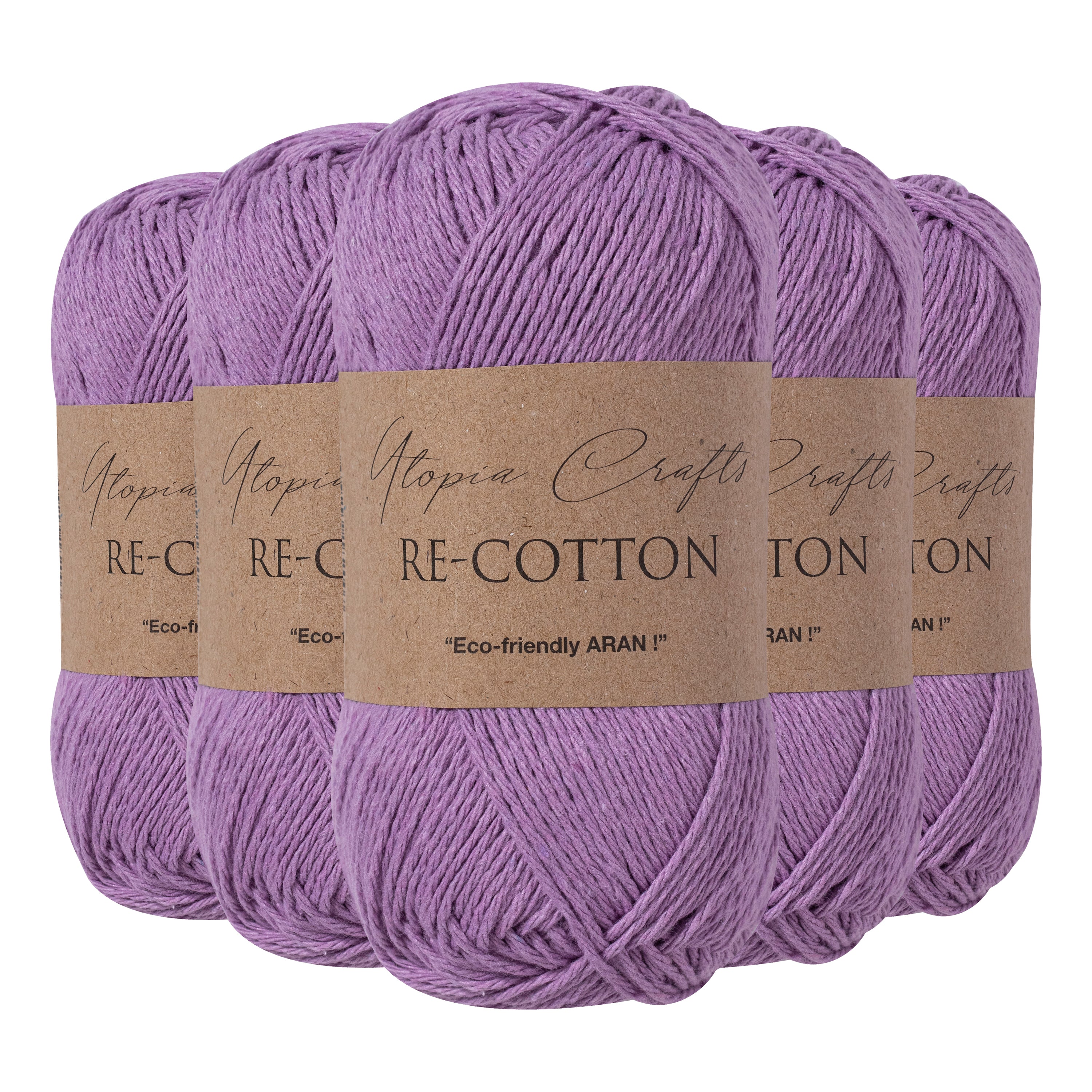Utopia Crafts Re-Cotton Knitting Yarn, 5x 100g [Viola Purple]