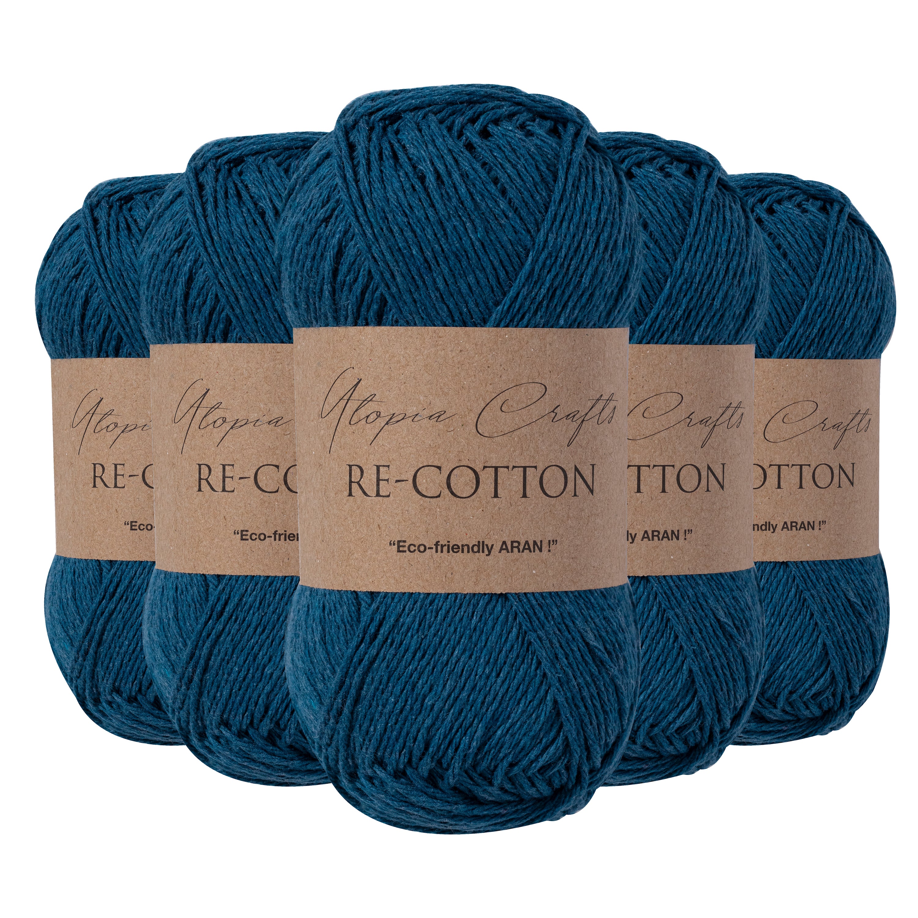 Utopia Crafts Re-Cotton Knitting Yarn, 5x 100g [Blue Whale]