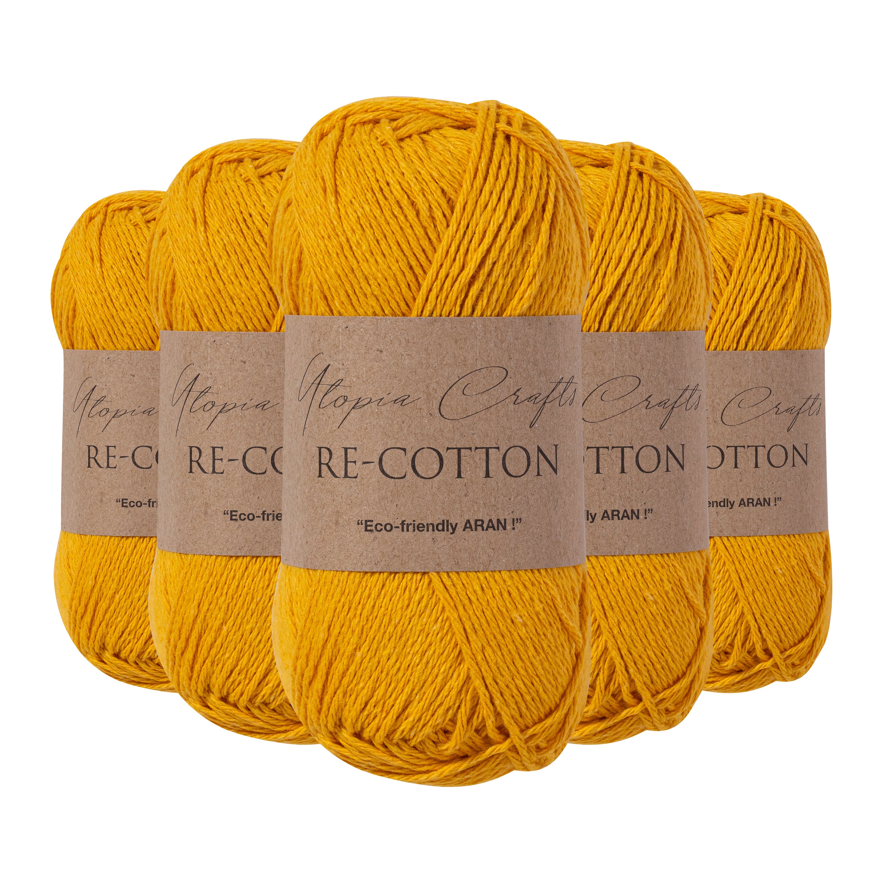 Utopia Crafts Re-Cotton Knitting Yarn, 5x 100g [Yellow Orange]