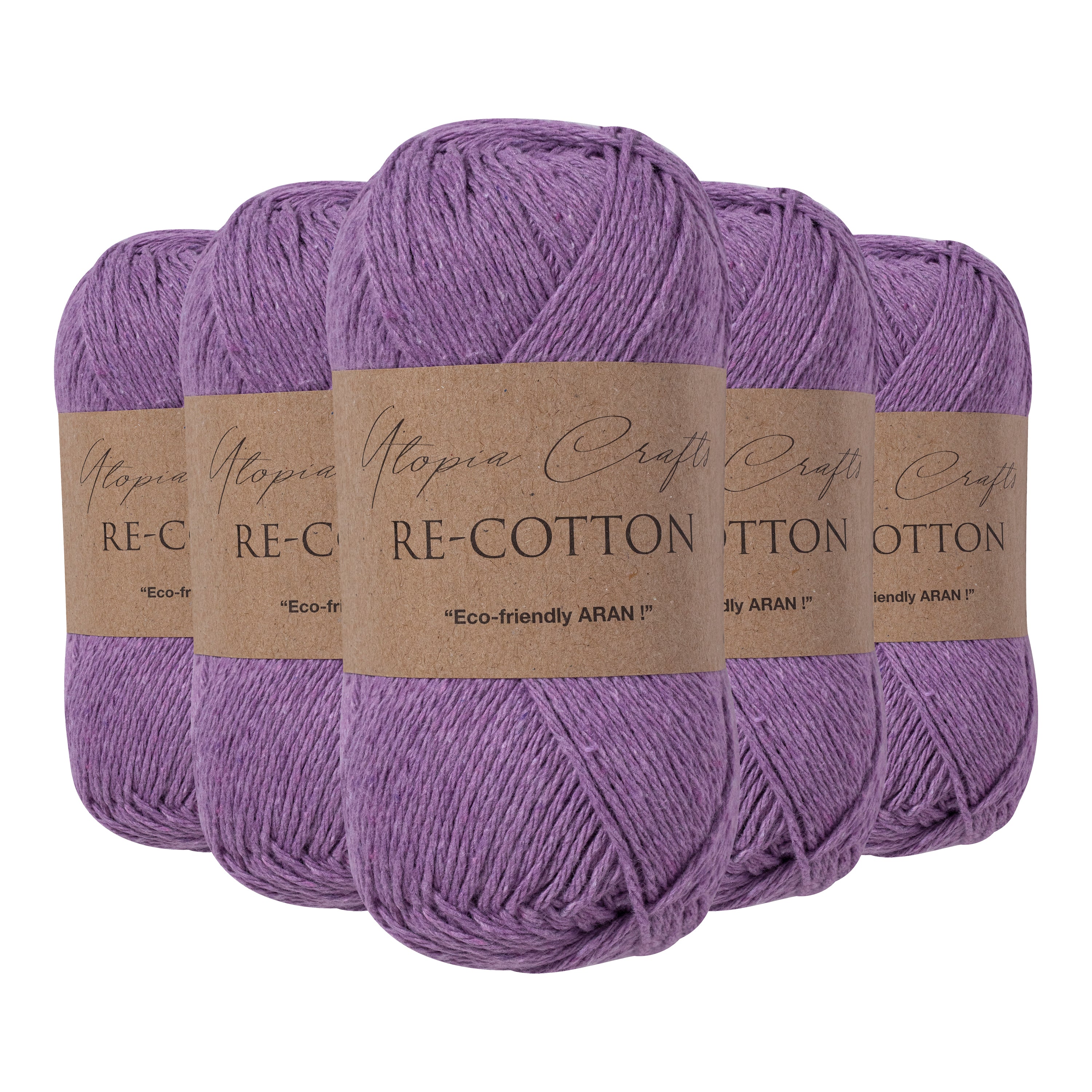 Utopia Crafts Re-Cotton Knitting Yarn, 5x 100g [Muted Purple]