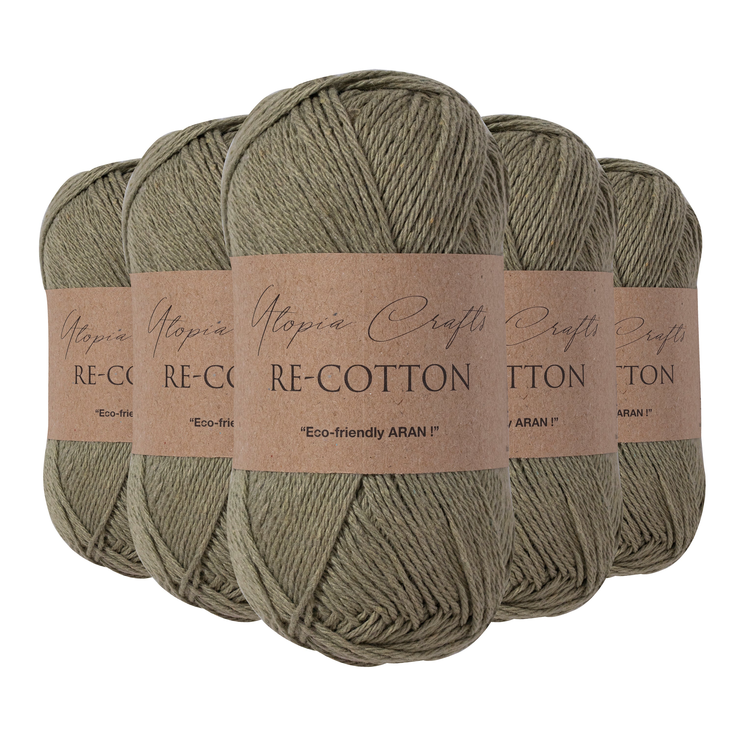 Utopia Crafts Re-Cotton Knitting Yarn, 5x 100g [Olive Haze]
