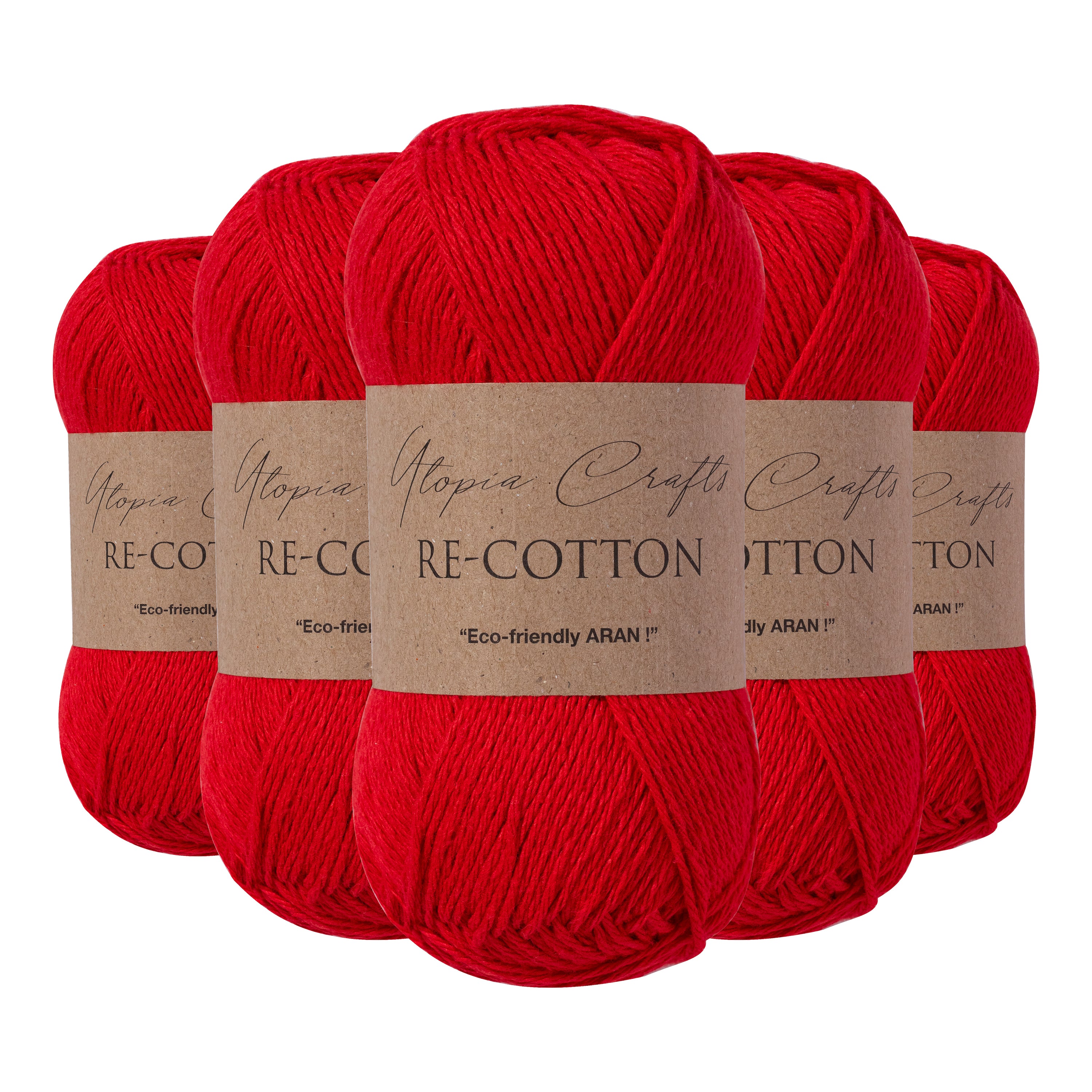 Utopia Crafts Re-Cotton Knitting Yarn, 5x 100g [Scarlet]