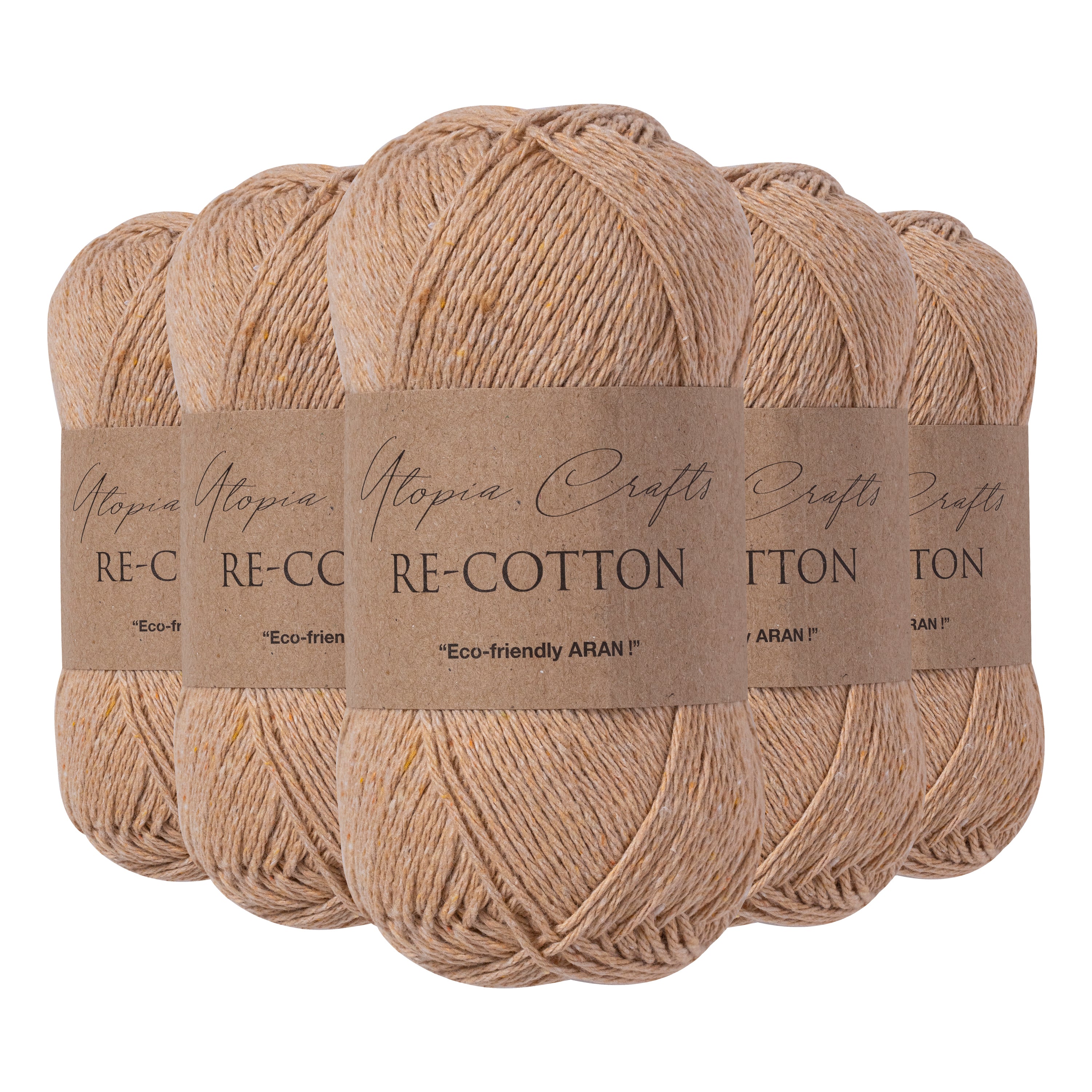 Utopia Crafts Re-Cotton Knitting Yarn, 5x 100g [Light Taupe]
