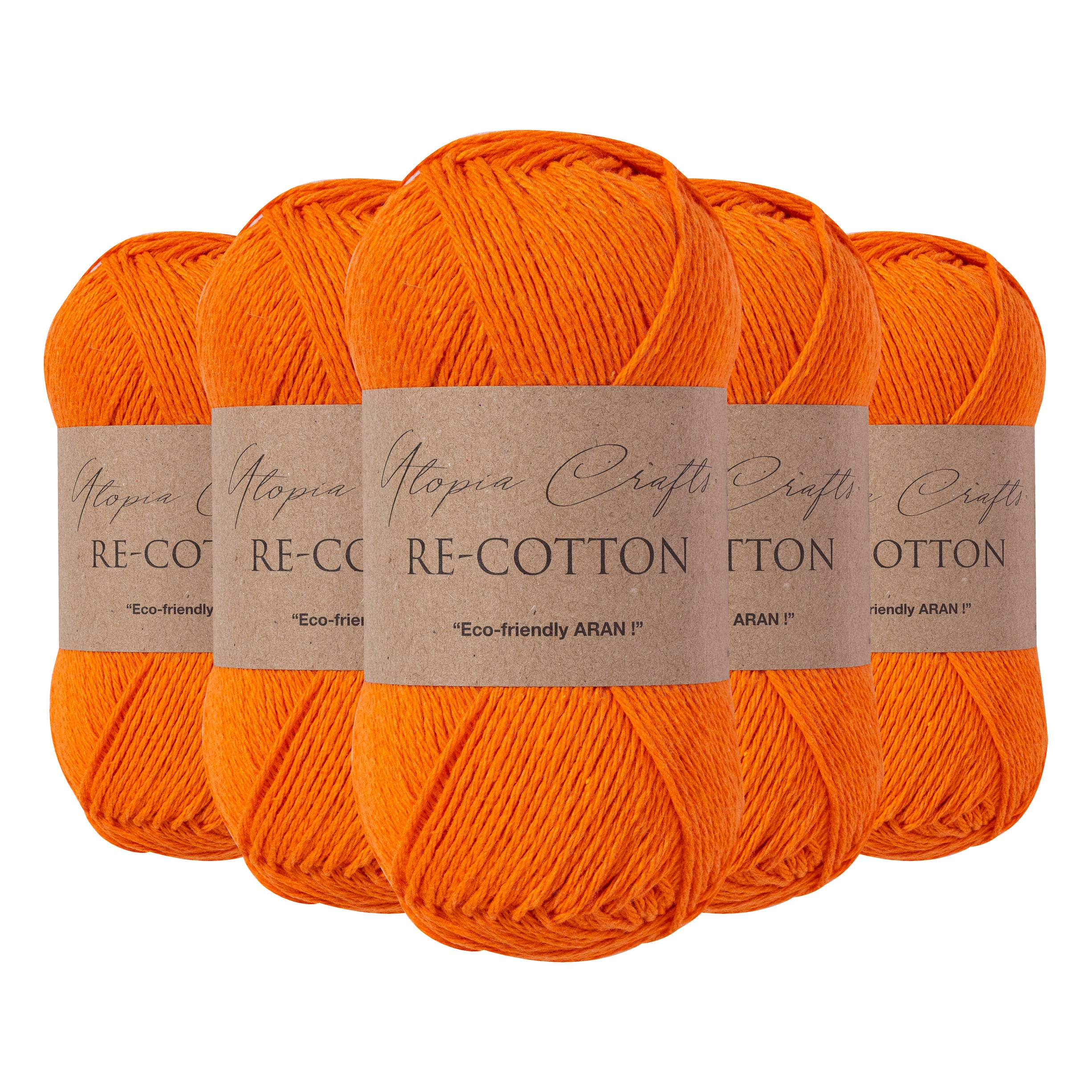 Utopia Crafts Re-Cotton Knitting Yarn, 5x 100g [Pumpkin Orange]