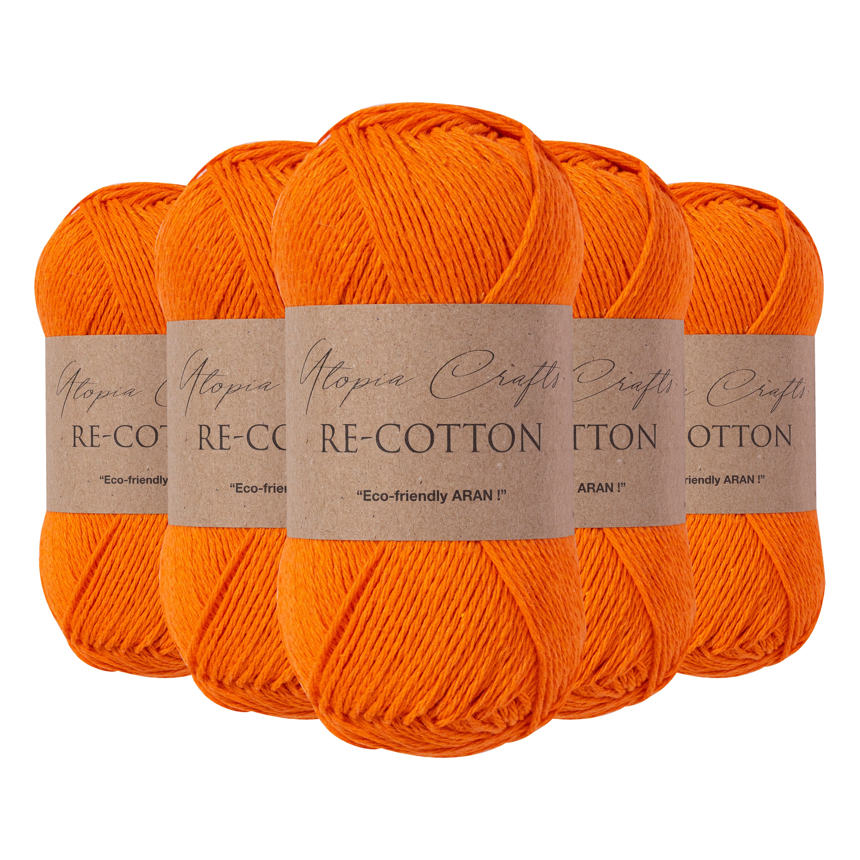 Utopia Crafts Re-Cotton Knitting Yarn, 5x 100g [Pumpkin Orange]