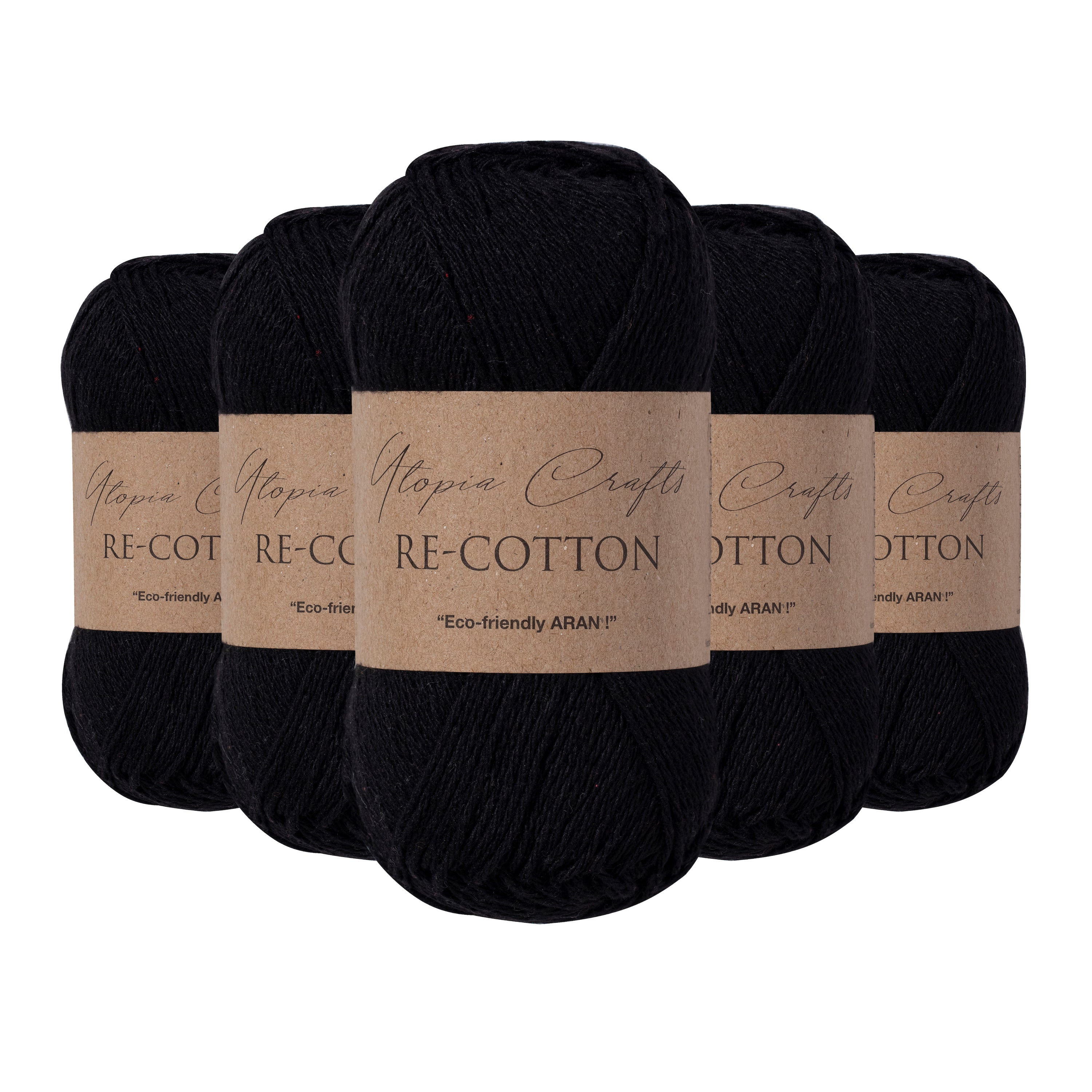 Utopia Crafts Re-Cotton Knitting Yarn, 5x 100g [Black]